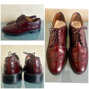 VTG DEXTER Long Wingtip Brogue Lace Up Dress Shoes Burgundy Sz 9.5 D USA MADE